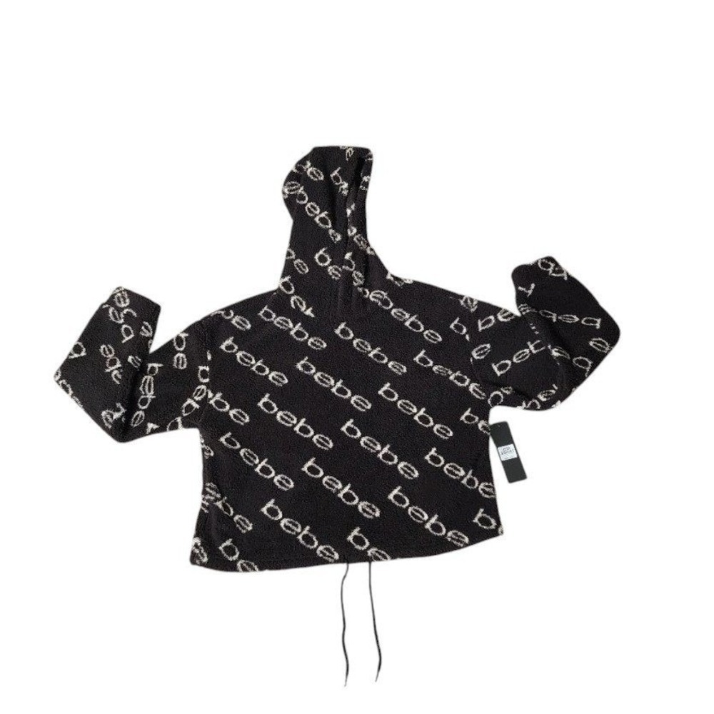 bebe Women's Logo Sherpa Hoodie & Beanie Set Black White Y2K Size L NWT